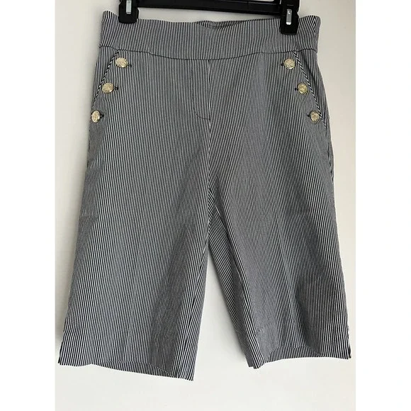 Liz Claiborne Bermuda Shorts Womens Small Black White Stripe Gold Buttons - Picture 1 of 6